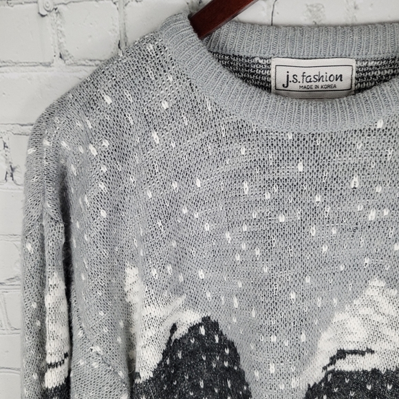 JS FASHION | vintage knit mountain scene crewneck sweater - Picture 3 of 8